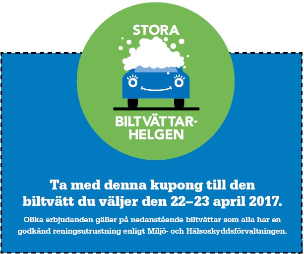 Kupong att visa för billigare biltvätt 22-23 april