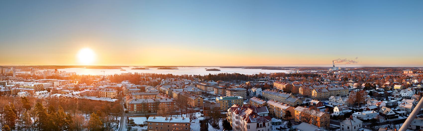 Flygbild över Västerås på morgonen