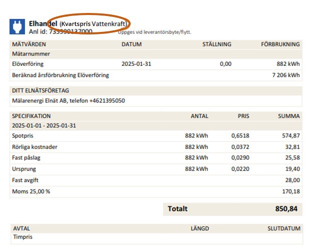 Exempelfaktura timpris