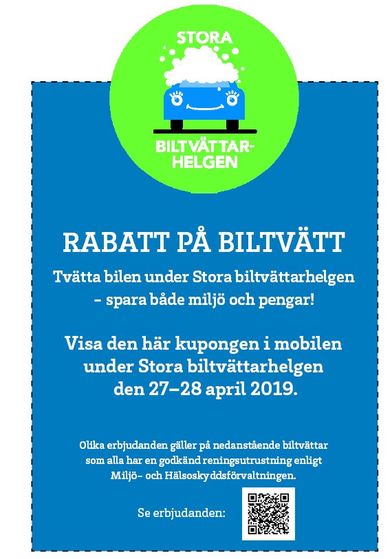 Visa denna kupong för att få rabatt på biltvätt 27-28 april 2019