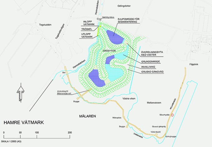Skiss över Hamre våtmark